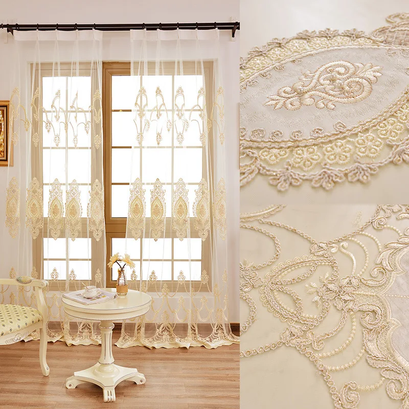 

European Style Curtains for Bedroom Embroidered Curtains for Living Room Hollow Water-soluble Embroidered Curtain Balcony