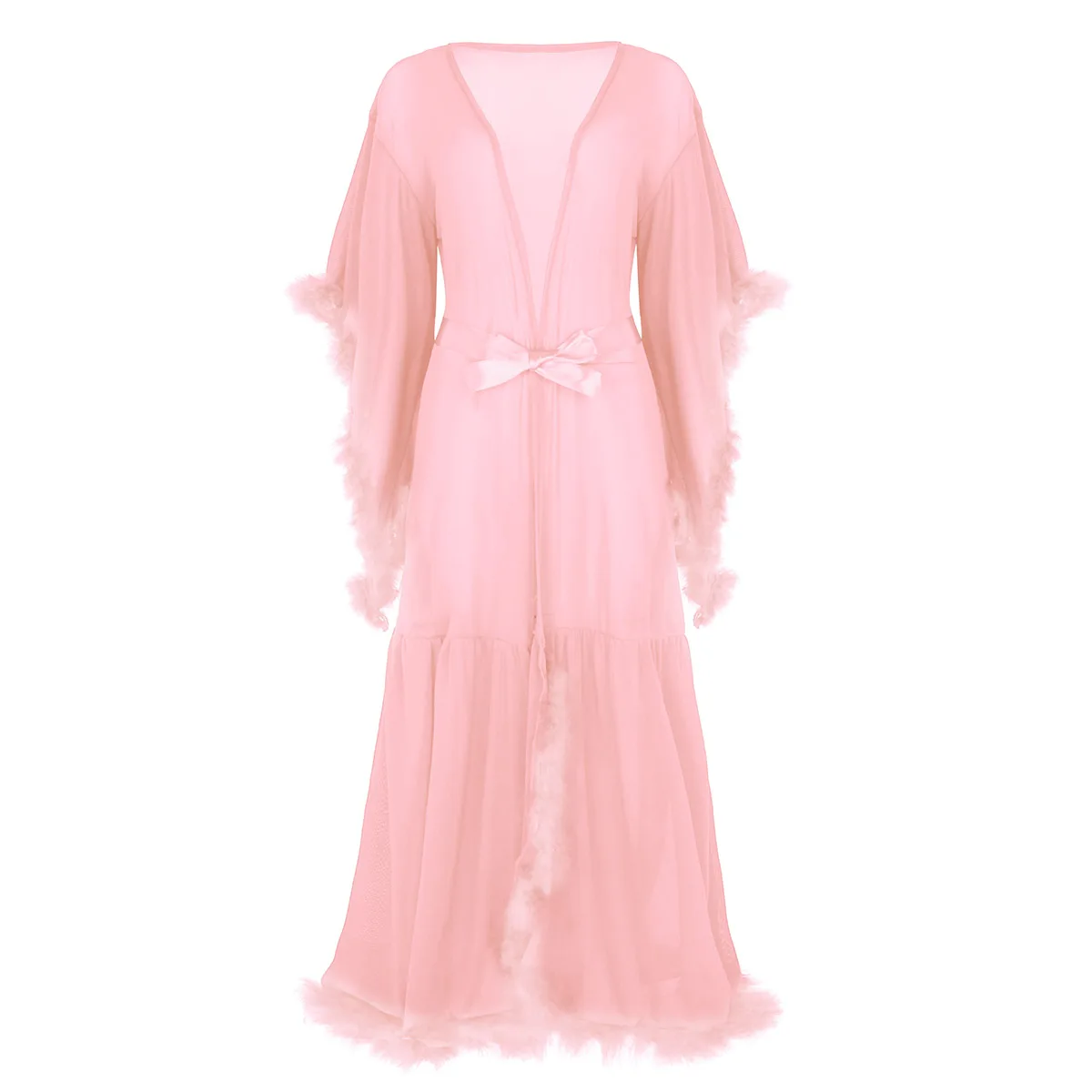 Женская взрослая сетчатая одежда для сна, медовый месяц, прозрачная, с расклешенными рукавами, длинное нижнее белье, халат, одежда для сна, ночная рубашка - Цвет: Coral Pink