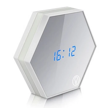 

HOT-New Electronic Multifunction LED Night Light Wall Clock Mirror Digital Display Alarm Clock Snooze Light-emitting Thermometer