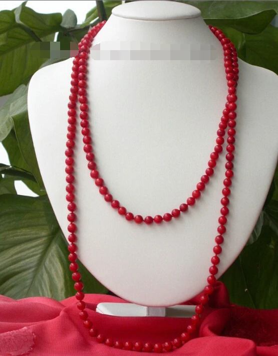 

CBN255 Beautiful Long 57" Natural Red Round Coral beads Necklace
