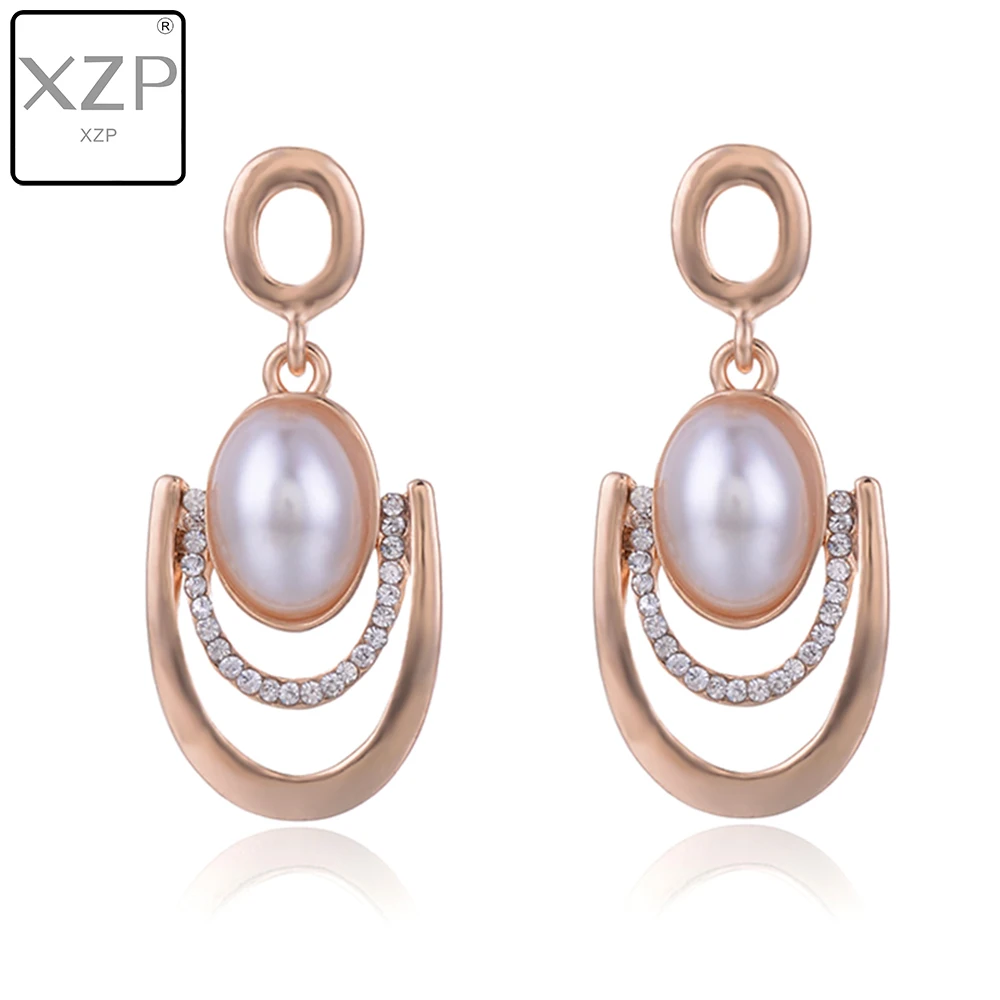 

XZP Ethnic Gold Silver Plated Metal Big Pearl Crystal Pave Drop Earrings for Women Evil Eye Dangle Earrings Vintage Jewelry Gift