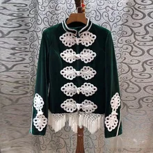 Новое поступление, Женская демисезонная одежда, модный топ в стиле пэчворк с длинными рукавами и кисточками, элегантная винтажная бархатная верхняя одежда, пальто