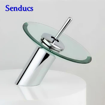 

Free shipping senducs glass waterfall faucet with single handle bathroom basin sink faucet for Russia waterfall faucet mixer tap
