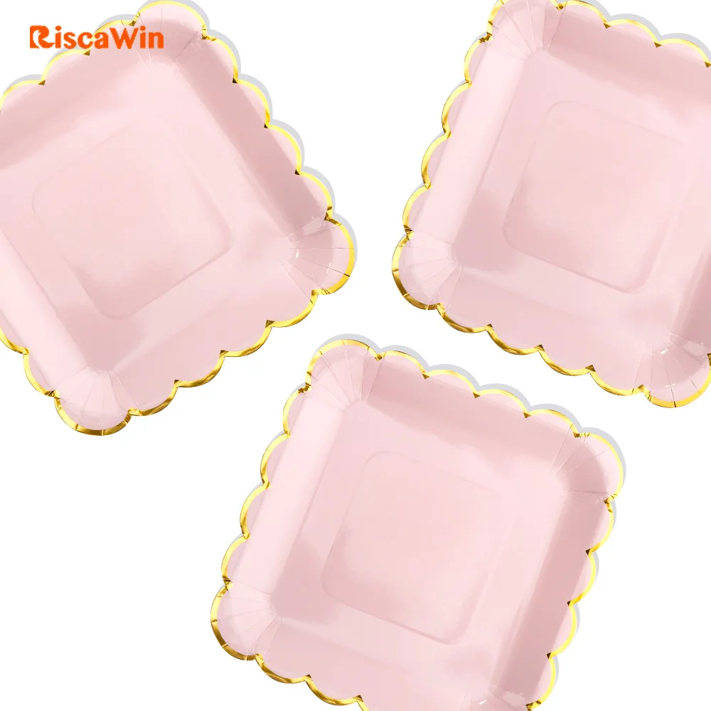 

Riscawin 10pcs 9inch Makaron Pink Birthday Wedding Party Supplies Decoration Cake Dish Disposable Paper Plates Baby Shower Favor