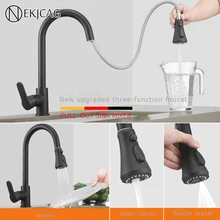 Модернизированный 3 функции кухонный кран одной рукой Вытяните одно отверстие немой ручкой Поворот 360 градусов кран