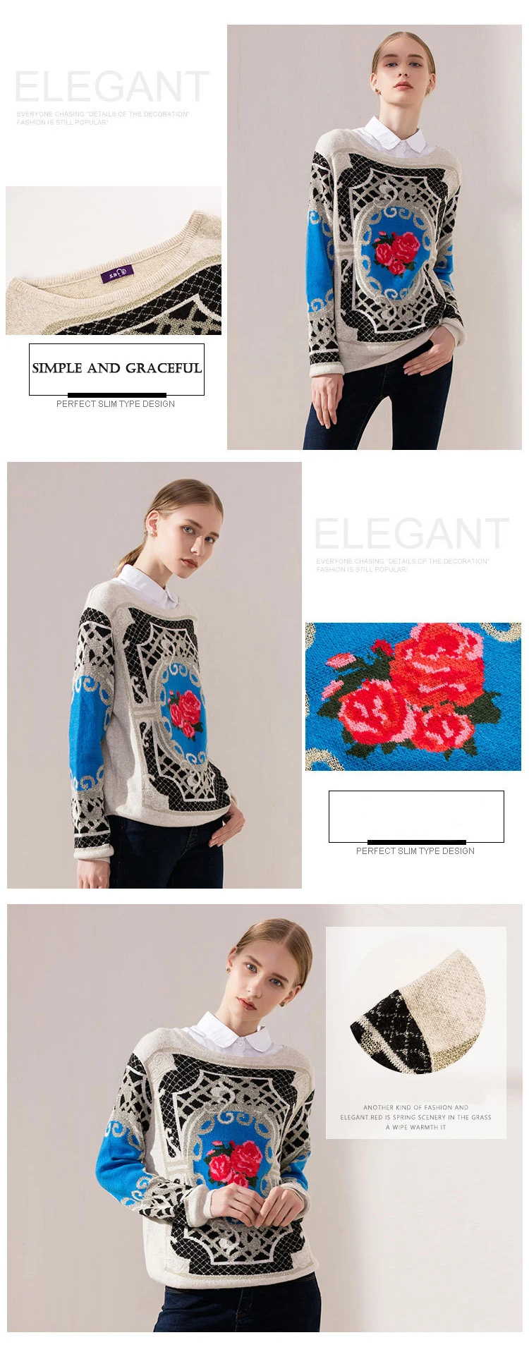 Autumn and winter new Korean loose women's sweater long-sleeved round neck print ladies pull the knit shirt (2)