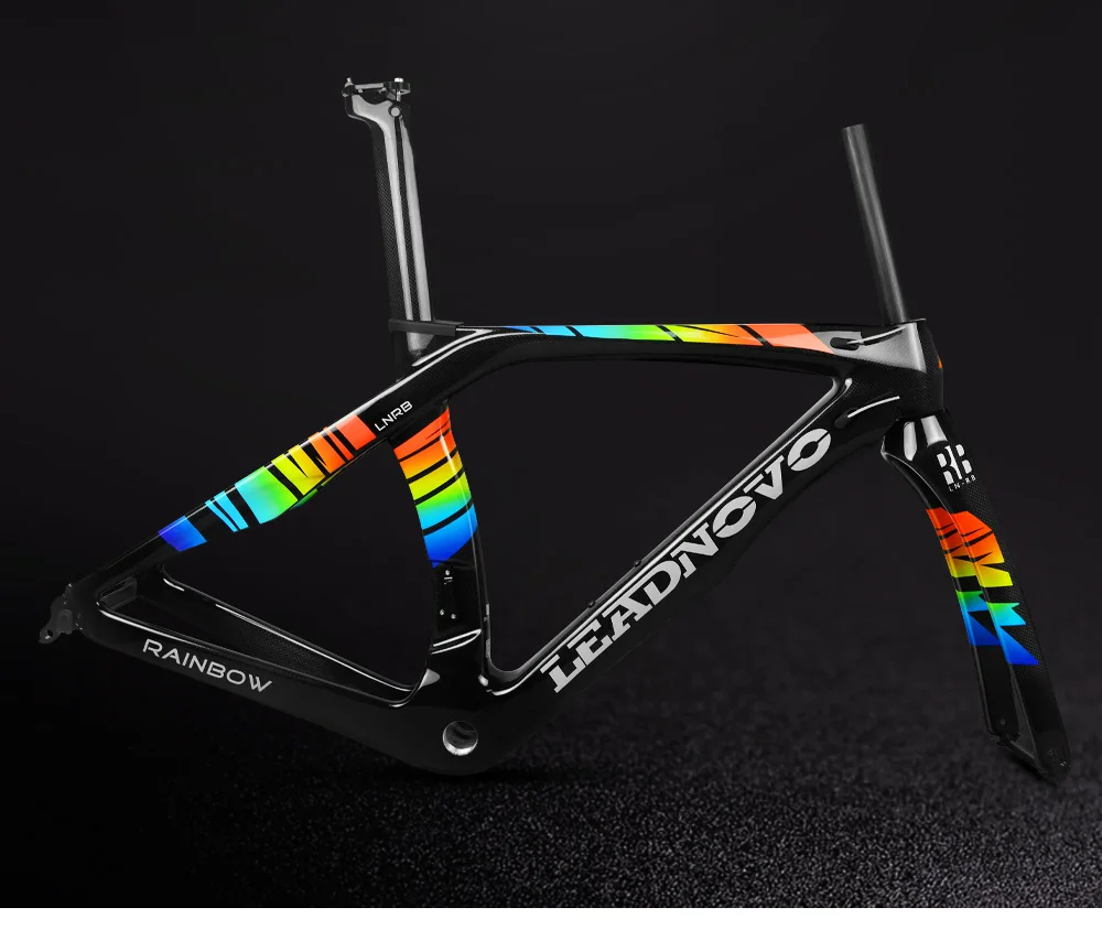 Top New arrivaTOP NEW RAINBOW Di2 Mechanical full carbon fibre road frame bike racing bicycle frameset Accept custom bicicleta frame 5