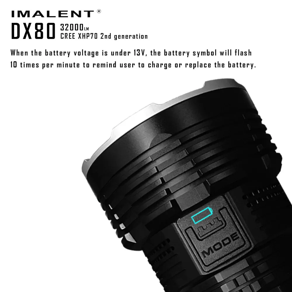 IMALENT DX80 Cree XHP70 LED Flashlight 32000 Lumens 806 Meters USB Charging Interface Torch Flashlight for Search