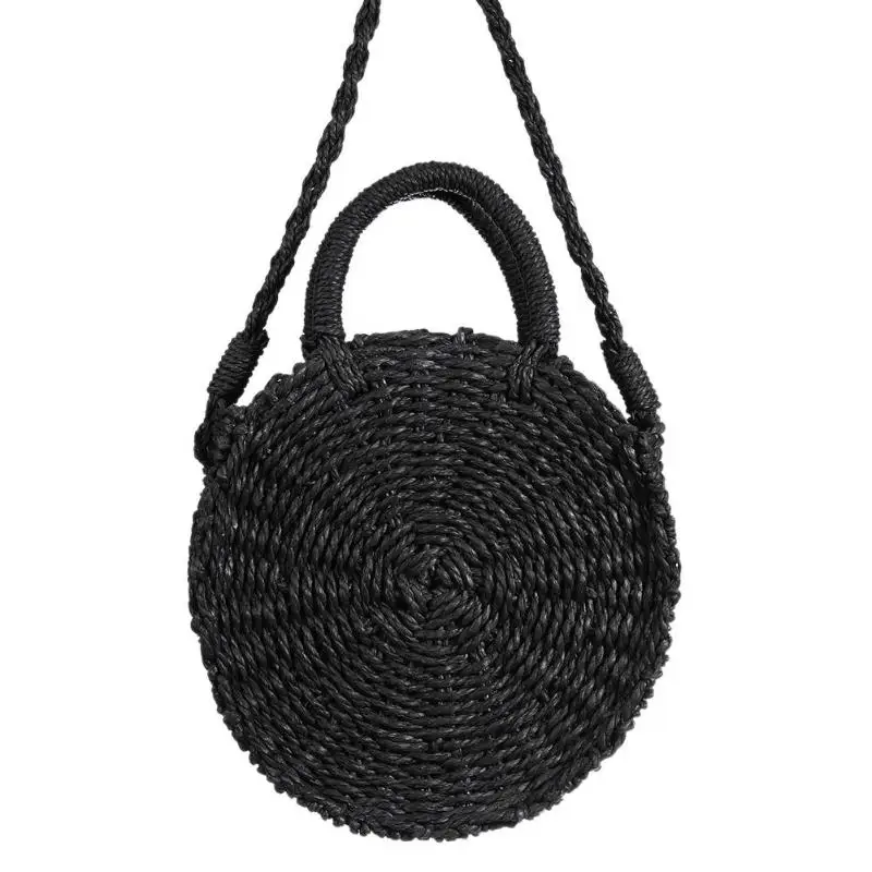 

Summer Women Straw Round Beach Bag Circle Crossbody Messenger Bags Ladies Handbags Bohemian Tote Bolsa Feminina straw bag black