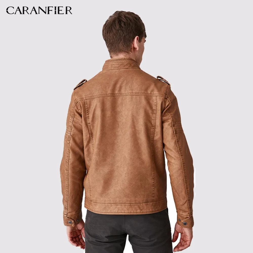 CARANFIER Мужская Флисовая Толстая кожаная куртка повседневная верхняя одежда