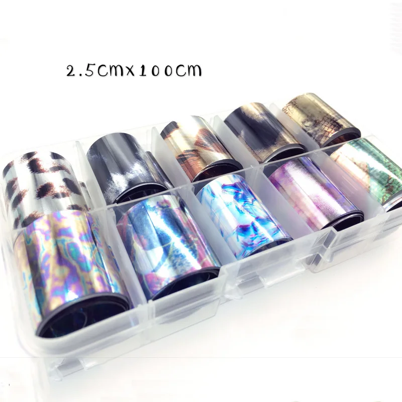 

10pcs 2.5*100cm mixed style Holographic Nail Foil Sticker Transparent AB Colorful Transfer Sticker Manicure Foil For Nail decor