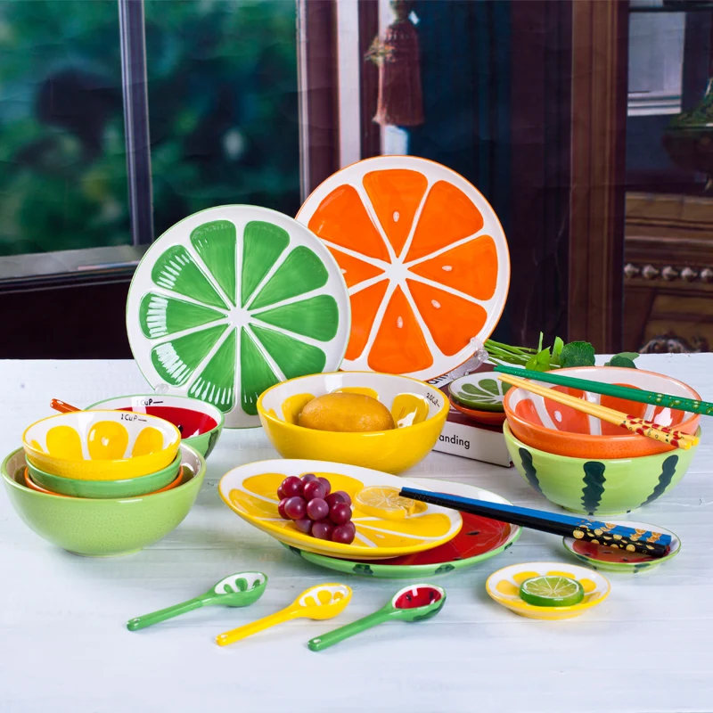3pcs\set Hand Painted Fruit Tableware Ceramics Bowl Dish Plate Set
