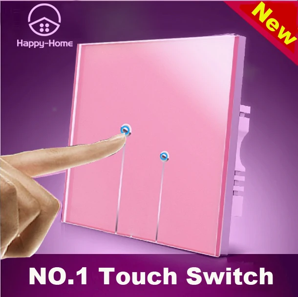 Pink Crystal Glass touch light switch Panel switch touch 2 gangs1 way Wallpad 110V 220V switch