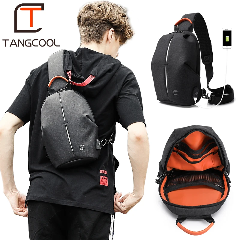 Tangcool الأزياء الرجال حقيبة ساعي بريد للرجال USB شحن تصميم رجل حقيبة صدر للرجال حزمة مكافحة سرقة الكتف Crossbody أكياس ل في سن المراهقة