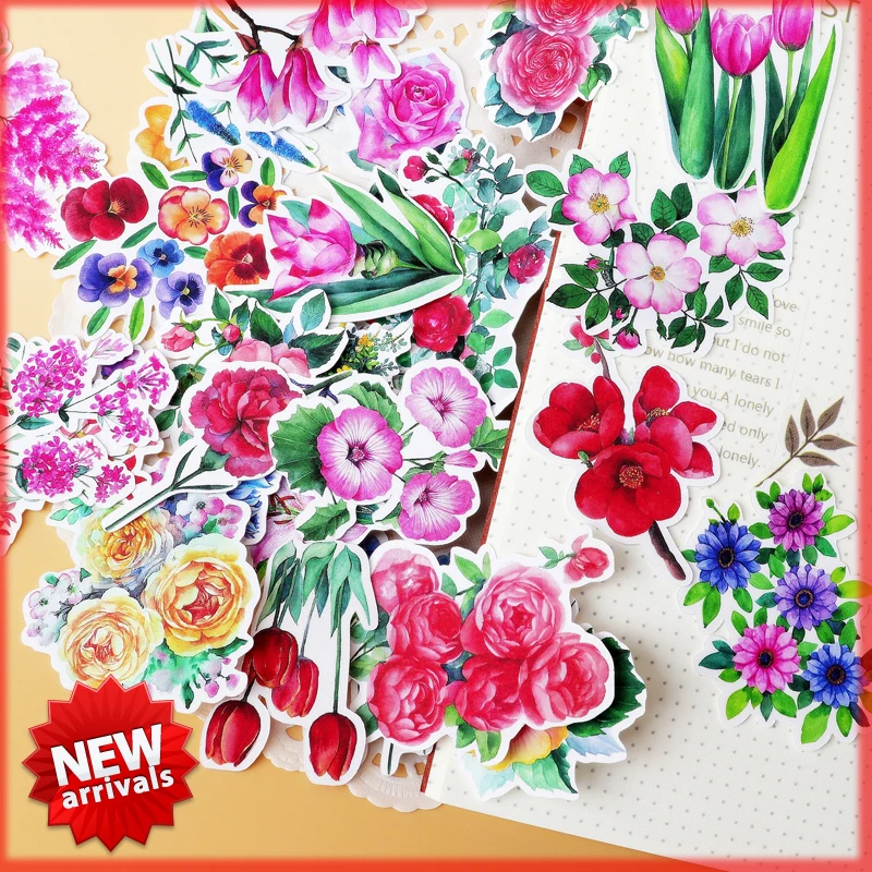 

28pcs kawaii flower and rose stickers scrapbooking pegatinas stationery bullet journal papelaria notebook thin paper sticker