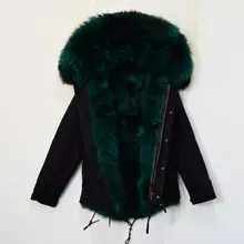Черные модные Mr Mrs полностью лисий мех внутренняя куртка из флиса, темно-зеленый, пуховик с мехом лисы для женская одежда