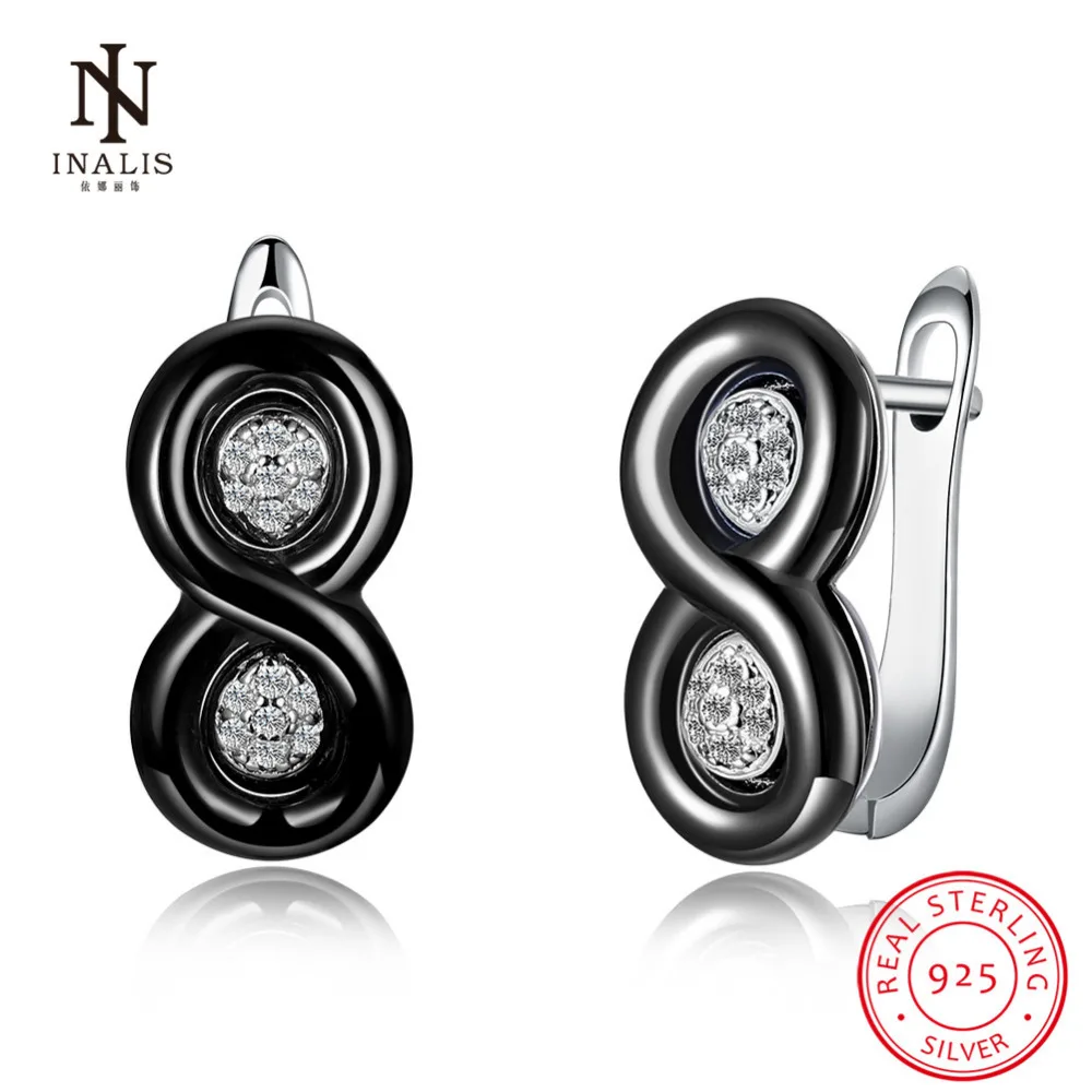 

INALIS White Color/Black Color Ceramics Earrings Creative Math Alphabet Shape Sterling Silver Earrings For Women