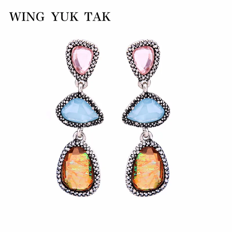 

wing yuk tak Unique Charming Luxury Multicolor Crystal Earrings For Woman Bohemia Statement Water Drop Earrings Party Jewelry