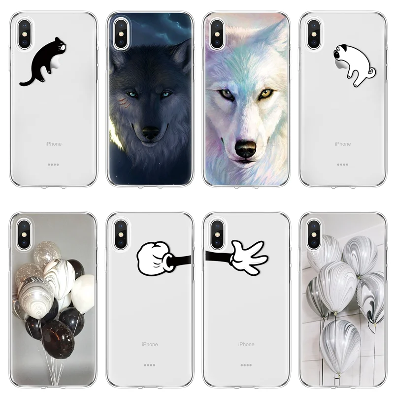 Wolf for iPhone 4S 5 5S SE 6 S 7 8 Plus Funda Coque Soft For 7plus 8plus X XR balloon Cover TPU Xs Max case |