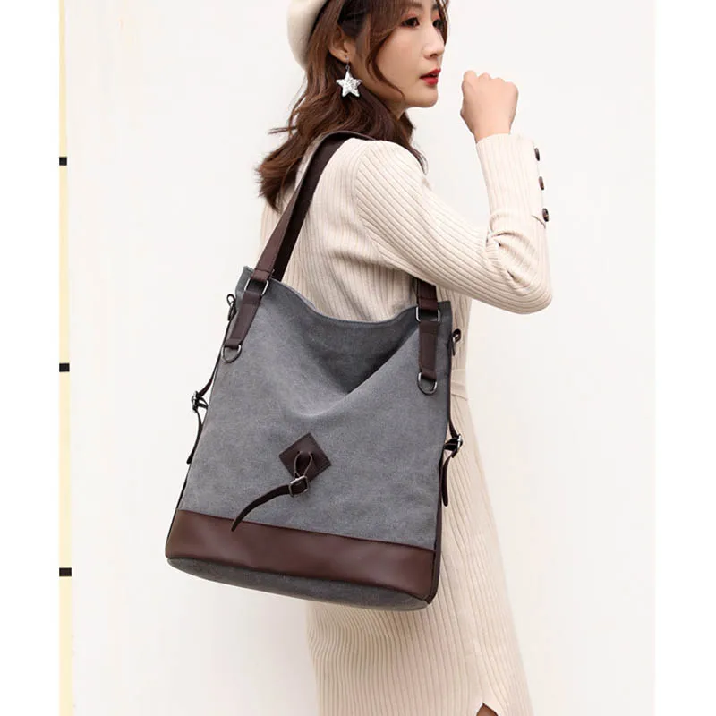

KVKY New Arrive Women Messenger Bag Vintage Canvas Handbags Ladies Travel Bag Female Leather Shoulder Bag Big Casual Tote