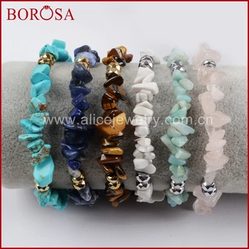

BOROSA 10PCS Handcrafted Gold Tube With Multi-kind Natural Gems Stone Beads Faceted Beads Bracelet Bangle Jewelry G1484