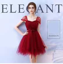 Bridesmaid Dress Elegant Plus Size Party Dress Mini Sashes for Wedding Guests Ball Gown Wine Red Sexy Dress Short Prom Dress women dress winter red plus size dress mini autumn loose solid lantern sleeve vintage befree ladies short office party dress