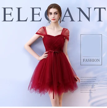 

Bridesmaid Dress Elegant Plus Size Party Dress Mini Sashes for Wedding Guests Ball Gown Wine Red Sexy Dress Short Prom Dress