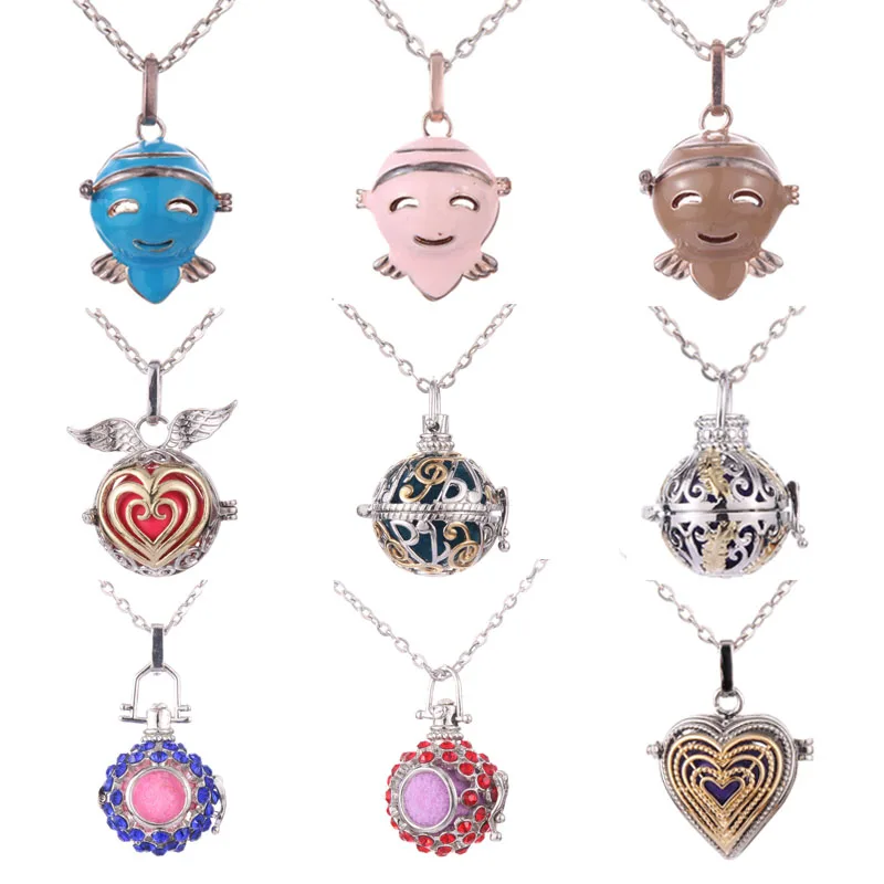 

2019 new Aromatherapy lockets Angel wings Music Bell Ball Caller Locket Necklaces Vintage Pregnancy Necklace perfume Necklace