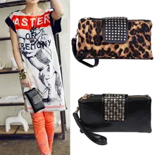 Модный женский корейский стиль из искусственной кожи, черный клатч с заклепками, кошелек, сумка, сумочка, высокое качество, FA$ B, женская сумка