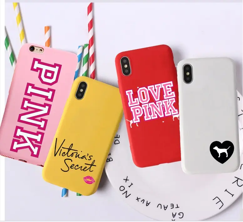 love PINK Candy Color TPU Case phone For iphoneX 7 8 XS XR XSMAX American street card Pink Red Yellow purple White Cover