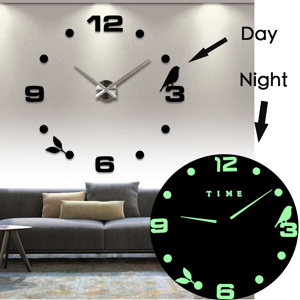 

Bird Luminous Clock Saat Luminova Wall Clock Horloge Reloj Duvar Saati Modern Design Pat Patrouille Watch Wall wand uhr