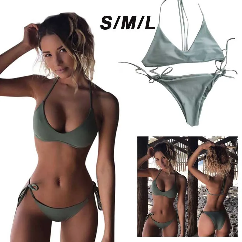 

Solid Women Bikini Set 2019 Micro Swimwear Push-Up Brazilian Padded Solid Bra Swimsuit Beachwear Swimming Suit Biquini