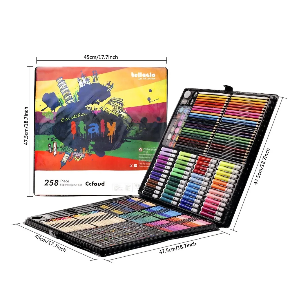 Günstig 258 Pcs Zeichnung Set Kinder Malerei Kunst Set Kit Kreide Farbige Bleistift Aquarell Schule Kunst Liefert Malen Pinsel Für Zeichnung
