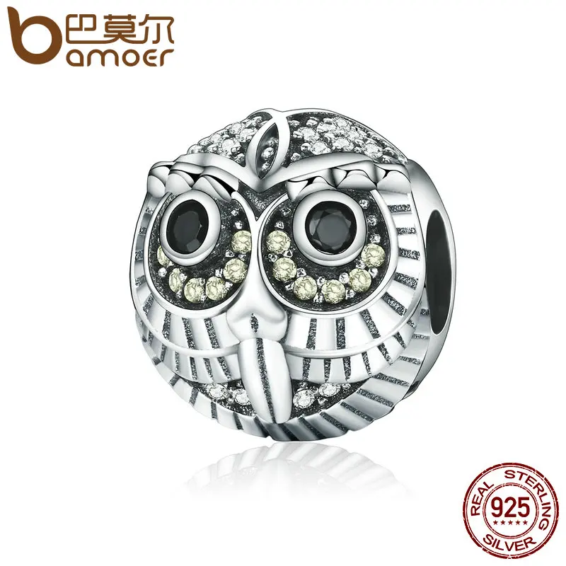 BAMOER High Quality Authentic 925 Sterling Silver Lovely Vivid Owl Animal Beads Fit Charm Bracelets For