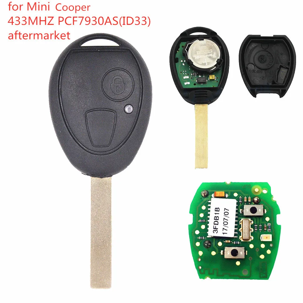 

RIOOAK 2 Buttons Remote Car Key for MG BMW Mini Cooper R53 R50 for Land Rover Z3 Z4 X3 X5 e46 e39 e36 e34 433Mhz ID33 with code