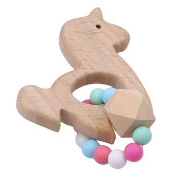 

1PC Silicone+Wooden Teether Chewable Silicone Pendants Safe And Natual Baby Toy Baby Teether