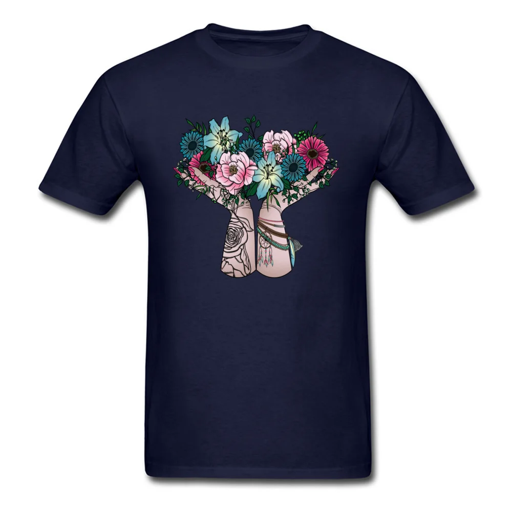 Discount Mens T-shirts Bohemian Bouquet Print Tops Shirt All Cotton Short Sleeve Casual T Shirts Round Collar Drop Shipping Bohemian Bouquet navy