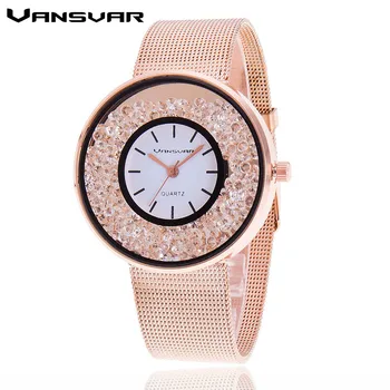 

Hot Sale Fashion Stainless Steel Rose Gold & Silver Band Quartz Watch Luxury Women Rhinestone Watches Valentine Gift