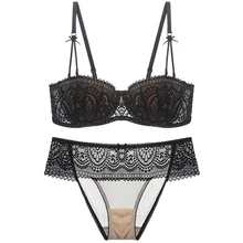 Дамы секрет бюстгальтера наборы Скорректированная ремни Тонкий Мягкий Push Up Lace Bralette печати сексуальные трусики с глубоким вырезом большой размер чашки