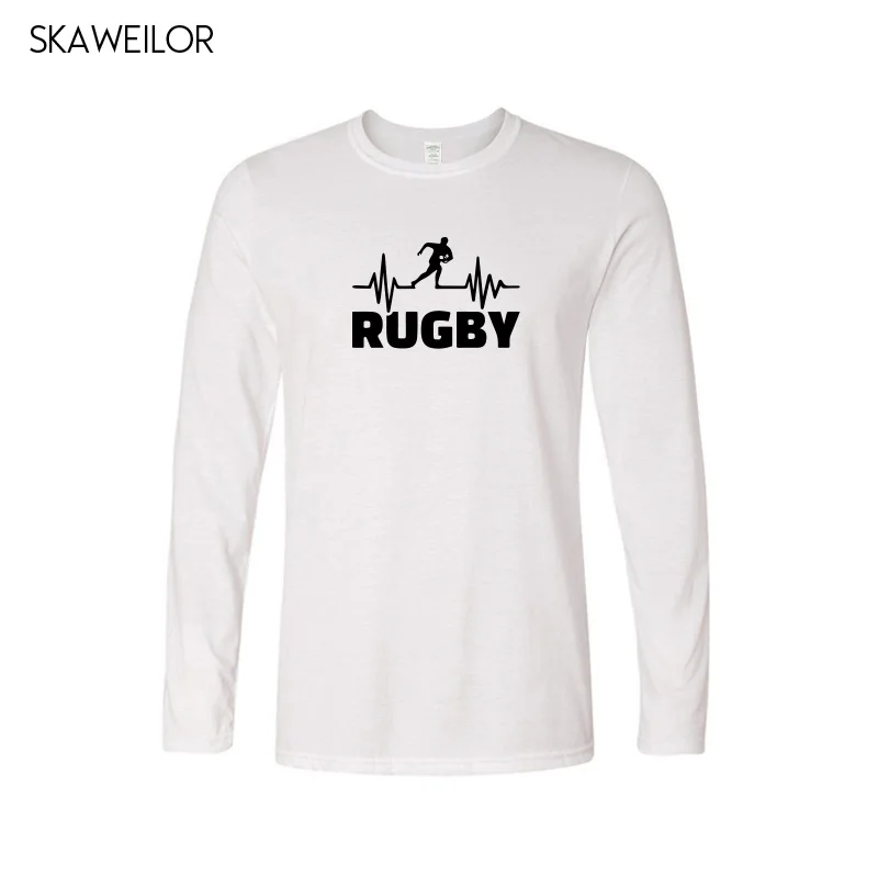 نبضات من Rugbying تي شيرت الرجال الخريف الأزياء طويل كم T قميص القطن مضحك المطبوعة قمم الرياضية رجل المحملة