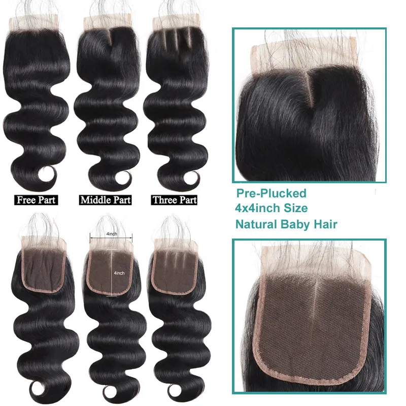 Brazilian Body Wave Human Hair Bundles with Closure Wig Bundles Allove Non Remy Brazilian Hair Weave 2/3 Bundles with Closure