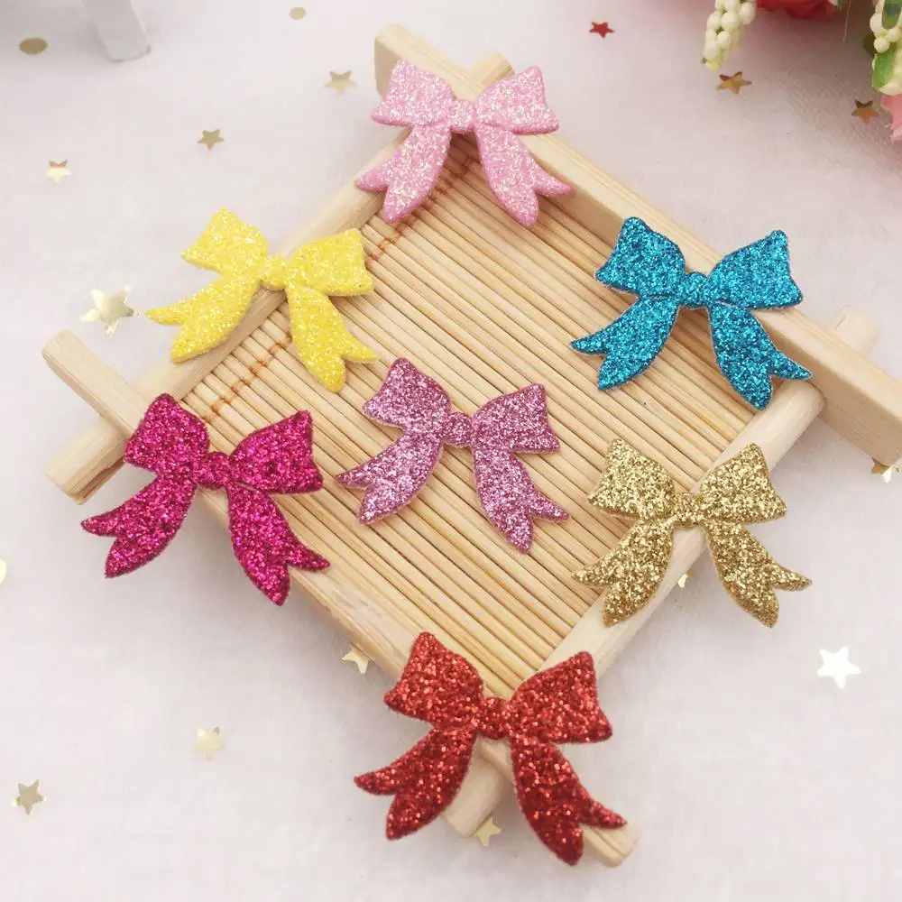 50pcs mix Glitter Paillette Leather cute Bow Applique Patches Wedding DIY Hair Clip Accessories Craft Supplies SE088