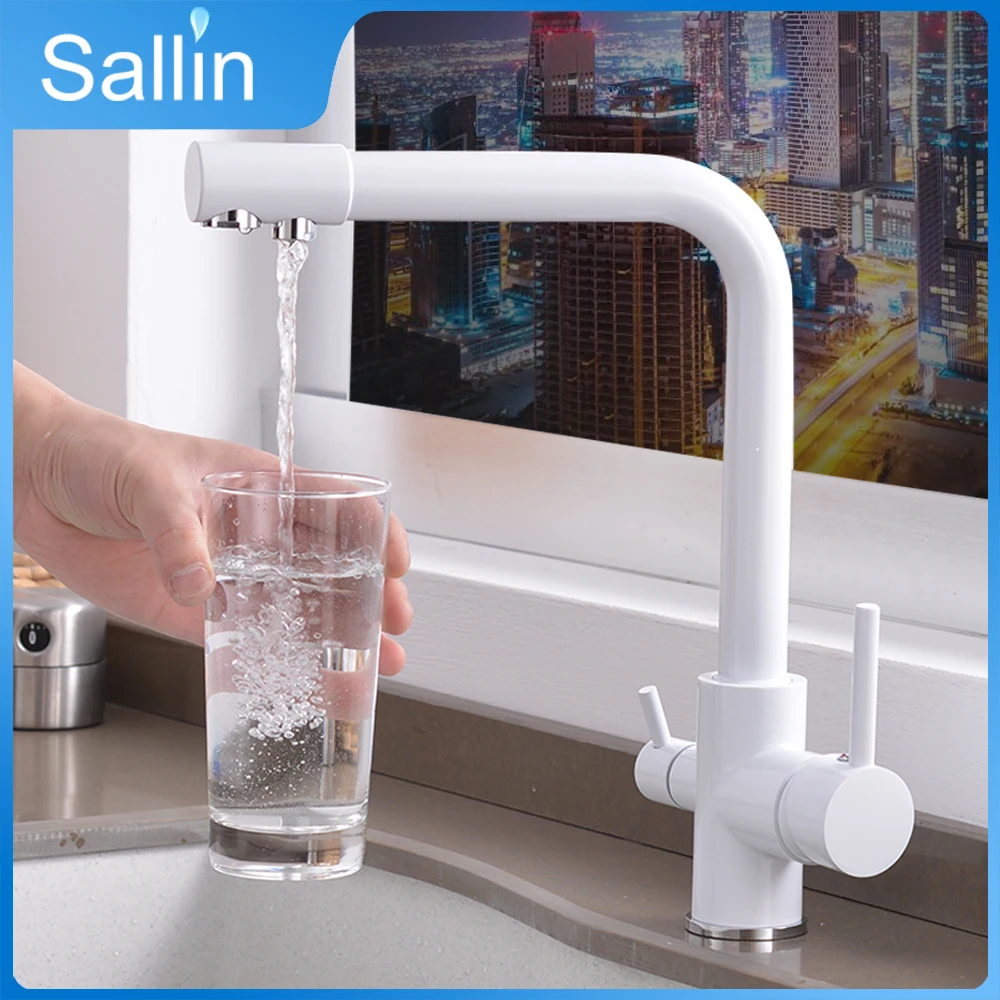  Solid Brass Kitchen Faucet with Filtered Water Double Spout Water Purification Kitchen Tap Bronze S - 32791204185