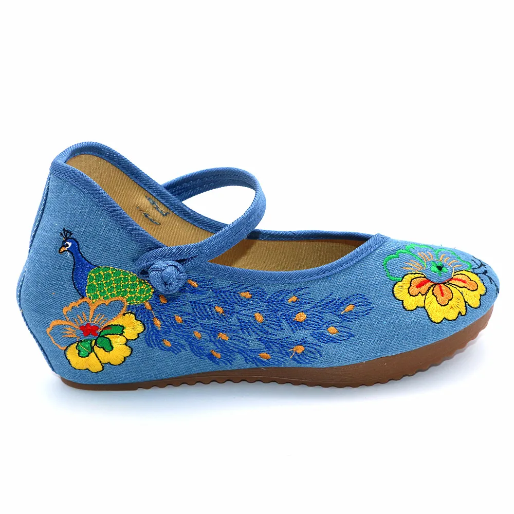 Floral Mary Dames Jane Talons Dacing Femmes forme Ethnique Toile Beige Pour black Plate Pompes Occasionnels blue Bouton Brodent Cales Hauts Chaussures wx6qBn4IIC