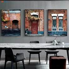 

Architectural Art Print Old Window Wall Decor Grunge Wall Art Wooden Vintage Poster Brick Building Canvas Painting Pictures