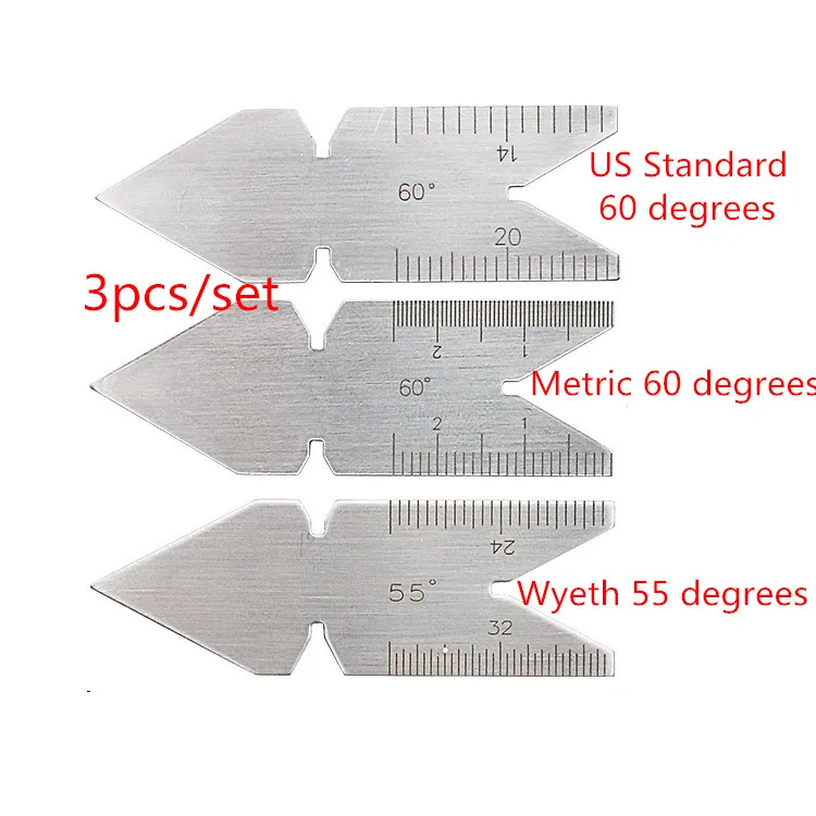 

US Metric 60 Degree 3pcs Center Gauge Metric Screw Cutting Thread Pitch Centering Gage Stainless Steel Measuring Lathe Tools