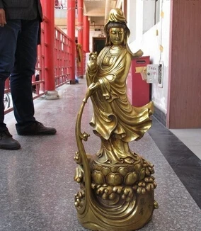 

004399 Tibet Buddhist Temple bronze Gilt Dripping Kwan-yin Bodhisattva buddha Statue