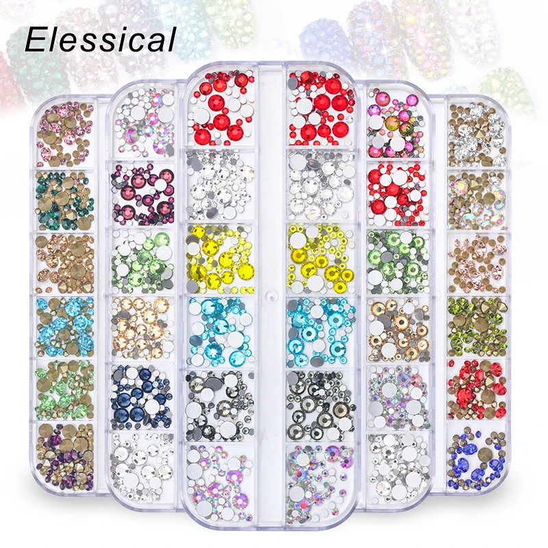 

ELESSICAL Mix Size Glitter Rhinestone Nail Decoration Non Hot Fix FlatBack Strass Sewing & Fabric Garment Crydtal Nail Art Stone