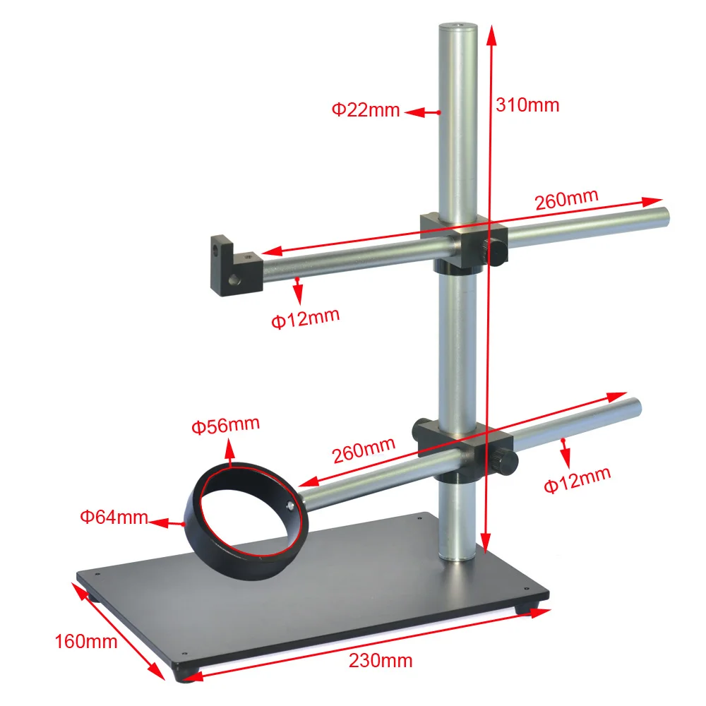Dual Arm Rotatable Boom Microscope Table Stand Aluminum CNC Heavy Duty