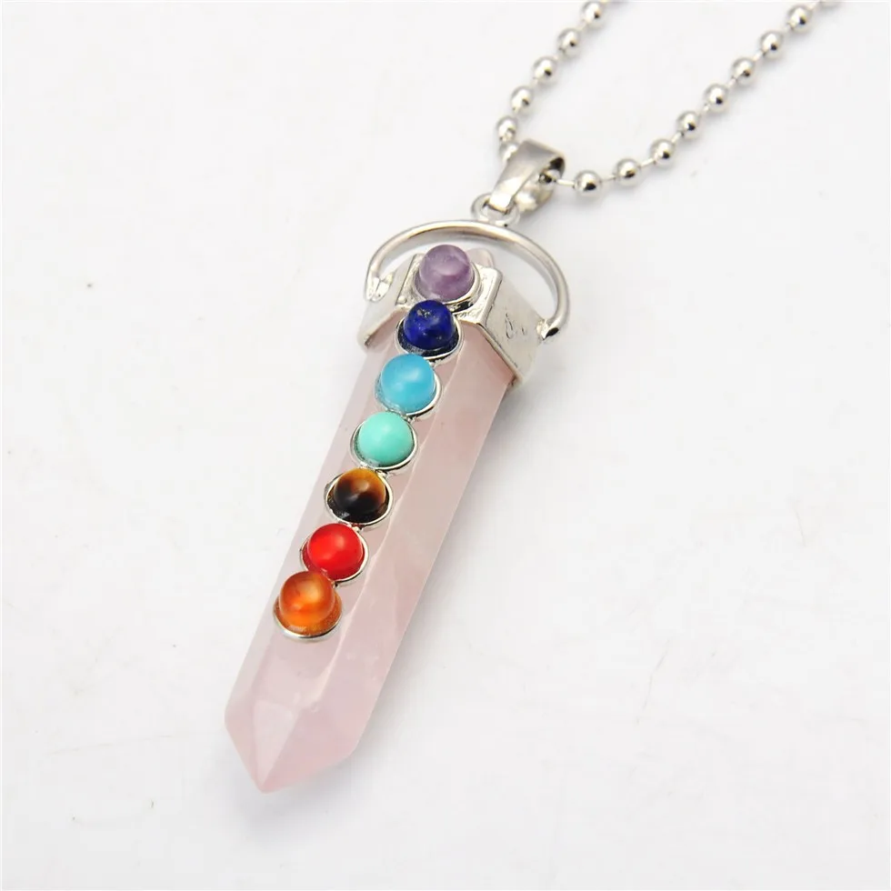 Popular Natural Round Gem Stone Beads 7 Chakra Necklace Pendants Sword Pendulum Charms Healing Reiki Woman Men Yoga Jewellery|Подвески| |